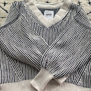 Aerie Women's Black and White Striped Sweater